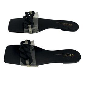 Olivia James Womens Black Slide Sandals Size 7 With Clear Chain Strap Detail